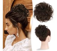 Chignon spettinato, Chignon grande ondulato e spettinato, veri capelli umani, chignon spesso raccolto for le donne, da indossare tutti i giorni Chignon per capelli(Brown)