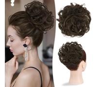 Chignon spettinato, Chignon grande ondulato e spettinato, veri capelli umani, chignon spesso raccolto for le donne, da indossare tutti i giorni Chignon per capelli(Light Brown)