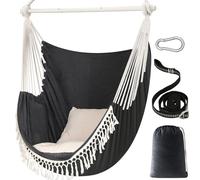 Chihee Sedie sospese 150x120cm Sedia a dondolo Max 227kg 2 cuscini Barra di sostegno in metallo con scanalature antiscivolo Altalena sospesa portatile Tasca laterale bohémien Interno/Esterno