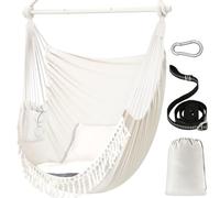 Chihee Sedie sospese 150x120cm Sedia a dondolo Max 227kg 2 cuscini Barra di sostegno in metallo con scanalature antiscivolo Altalena sospesa portatile Tasca laterale bohémien Interno/Esterno