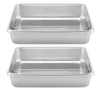CHIHEUNG 4 contenitori rettangolari per torte, in acciaio inox con coperchio in plastica, teglia profonda per cottura domestica, conservazione degli alimenti, 29 x 23 x 6 cm, argento