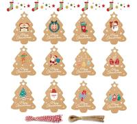 CHIHOLEN 96 pezzi etichette regalo di Natale in carta kraft, etichette a forma di albero di Natale con corda, Christmas Tags per confezioni regalo decorazioni albero di Natale