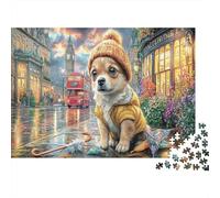 Chihuahua 1000 Pezzi Cane con Cappello in Città Puzzle in Cartone Riciclato per Adulti Gioco Educativo Antistress Decorazione Murale Regalo Buone Idee 70x50cm