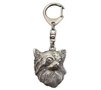 Chihuahua a pelo lungo - Portachiavi argentato con cane, decorazione per borsa,