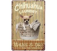 Chihuahua Arte da parete Chihuahua Lavanderia Lavare e asciugare Stampa moderna Targa in metallo Dipinti vintage Decorazione da parete per caffè Fattoria Camera da letto Bagno Teatro 8x12 pollici