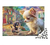 Chihuahua Artee 1000 Pezzi Puzzle Per Coppie in Cartone Robusto Allenamento Mentale Abilità Logiche Idea Pet Town Artee Regalo Per Fan Di Partner 52x38cm/1000pcs