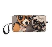Chihuahua Bulldog carino carlino cane animale domestico amici cucciolo beige, Borsa per il trucco Borsa per cosmetici Borsa da toilette da viaggio portatile Borsa per trucco Organizer