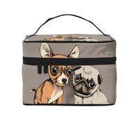 Chihuahua Bulldog carino carlino cane animale domestico amici cucciolo beige, Borsa per il trucco Borsa per cosmetici Borsa da viaggio portatile da viaggio Astuccio per matite