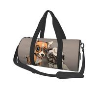 Chihuahua Bulldog carino carlino cane animale domestico amici cucciolo beige, Borsone da viaggio di grande capacità Borsa rotonda Borsa da viaggio sportiva Borsa da viaggio Borsa da fitness