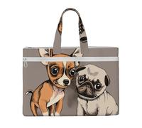 Chihuahua Bulldog Carlino Carino Cane Animale Domestico Amici Cucciolo Beige,Borsa portadocumenti in tela con cerniera, borsa a mano, valigetta per scuola e ufficio