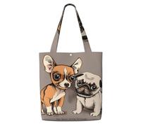 Chihuahua Bulldog Carlino Carino Cane Animale Domestico Amici Cucciolo Beige,Borse della spesa riutilizzabili, borse per la spesa, borsa a tracolla in tela di grande capacità