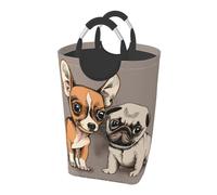 Chihuahua Bulldog Carlino Carino Cane Animale Domestico Amici Cucciolo Beige, Cesto portabiancheria pieghevole, Grande contenitore portaoggetti resistente con manici, 50 litri