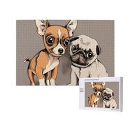 Chihuahua Bulldog Carlino Carino Cane Animale Domestico Amici Cucciolo Beige,Puzzle in legno da 1000 pezzi per famiglie, puzzle per adulti e adolescenti