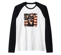 Chihuahua Cane Con Bandiera Americana Sfondo Maglia con Maniche Raglan