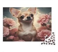 Chihuahua Cane Puzzle 1000 Pezzi Carta per Adulti Rose Rosa Gioco di Puzzle 1000 Pezzi Relax Decorazione Regalo 70x50cm/1000pcs