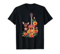 Chihuahua carino con chitarra floreale, cane divertente e amore floreale Maglietta