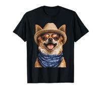 Chihuahua con Occhiali da Sole e Cappello di Paglia Beachgoer Dog Summer Maglietta