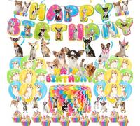 Chihuahua decorazioni di compleanno per cani, simpatiche decorazioni per feste Chihuahua, include striscioni Chihuahua Happy Birthday, girelle appese, topper per torte, cupcake, palloncini