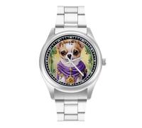 Chihuahua King of Mardi and Gras Fashion Quartz Orologio da polso in acciaio inossidabile con numeri arabi per uomo donna, Stile:, regular, MHXYZHW