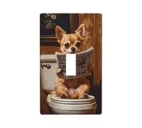 Chihuahua Lettura Sul Sedile del WC Copertura Interruttore Luce Decorativo Singolo Toggle 1 Gang Piastra Da Parete per Cucina Agriturismo Camera Da Letto Bagno Arte Decor