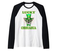 Chihuahua Lucky Dog Leprechaun Hat Funny St Patricks Day Maglia con Maniche Raglan