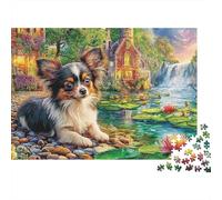 Chihuahua por el mar 1000 Pieces Premium Cardstock Puzzle del perro de la cascada Jigsaw Puzzle Adults Decompression Wall Decoration Best Gift for Men Women Couple Friends 52x38cm/1000pcs