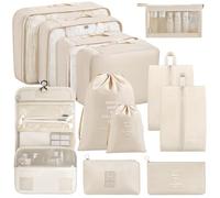 Chijoo Organizer Valigia 12 Pezzi (Beige), set organizer per valigia, organizer viaggio, packing cubes, sacchetti vestiti viaggio