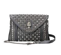 Chikencall® Pochette e Clutch Busta frizione Borse a spalla punk teschio vintage gotico Borsa in pelle con borchie Borsa a tracolla con cinturino a catena Nero