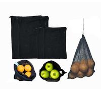 CHILAKALA Sacchetti riutilizzabili in rete di cotone, confezione da 20 (10 grandi, 10 piccoli), resistenti con doppia cucitura per verdure, frutta, snack e alimenti | lavabili - nero
