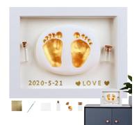 Child Hand Footprint Frame - Wooden Keepsake Kit, Kid Impression Set