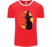 Child Of The Night Halloween Black Cat Witch Uomo Ringer T-Shirt FotL