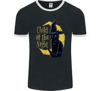 Child Of The Night Halloween Black Cat Witch Uomo Ringer T-Shirt FotL
