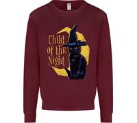 Child Of The Night Halloween Black Cat Witch Uomo Sweatshirt Jumper