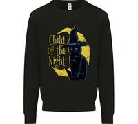 Child Of The Night Halloween Black Cat Witch Uomo Sweatshirt Jumper