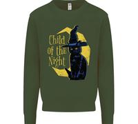 Child Of The Night Halloween Gatto Nero Strega Uomo Felpa Maglione