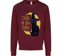 Child Of The Night Halloween Gatto Nero Strega Uomo Felpa Maglione