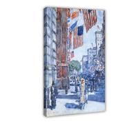 Childe Hassam Famous Prints Bandiere, Fifth Avenue Canvas Wall Art Print Poster per casa, scuola ufficio Decor Frame 30,5 x 45,7 cm