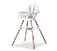 Childhome Seggiolino per Bambini/Ragazzi, Evolutive, da 6 Mesi, Regolabile in Altezza, Imbracatura 5 Punti, Numerosi Accessori, Compatibile con la Sdraietta Evolu, Legno di Faggio, Evolu 2, Bianco