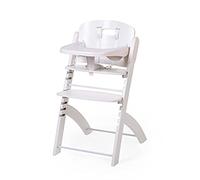 CHILDHOME, Seggiolone per bambini Evolutive : Da 0 mesi a 85 kg, Tavoletta inclusa, Legno di faggio, Roll bar, Cintura di sicurezza a 5 punti, Viti invisibili, Evosit bianco