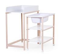 CHILDHOME, tavolino fasciatoio con vasca, ruote facilitano lo spostamento, unità di cambio, robusto, sicurezza ottima, ultra pratico, compatto, legno naturale di faggio