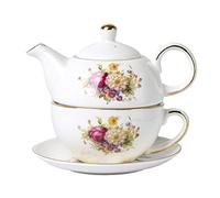CHILDIKE Set di teiera e piattino in porcellana europea, con motivo floreale vintage, con finiture dorate, tazza da tè con piattino