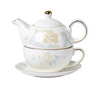 CHILDIKE Tea for One, set di teiera e tazza in porcellana, set da tè per uno, teiera floreale, set da tè con rosa dorata, regalo per donne