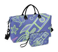 Childish Animal Manta Ray Pesce Astronave Colorato Decorativo Borsa a Mano Da Viaggio Sport Borse da Bagno con Borsa Da Toeletta per Trekking Set 2 Pezzi Bolsa para viajar en Avion de Mujer