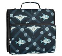 Childish Animal Manta Ray Pesce Nero Blu 3 Anelli Organizzatore Raccoglitore con Manico Tasche Multiple Forniture scolastiche Organizzatore per la Scuola Organizadores de adhesivos escolares