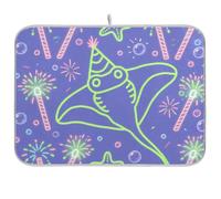Childish Animale Manta Ray Fuochi D'artificio Viola Contro stuoie per la cucina Scolapiatti pad Stuoia di essiccazione Cucina mat Grande 18 x 24