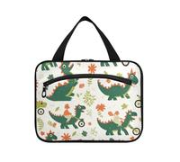 Childish Doodle verde Dino Hanging Kit da barba Borsa da viaggio con gancio, Designer Carino kit Borsa per gli uomini per gli elementi essenziali da viaggio per le donne Backpacking cartera para