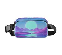 Childish Moon - Marsupio alla moda per donne, uomini, adolescenti, impermeabile, con tracolla regolabile, per shopping, sport, lavoro, luna infantile, viola, blu, Luna Childish Viola Blu Gradiente