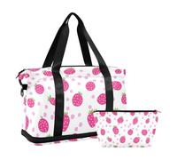 Childish Peach Strawberry Polka Dot Duffel Bag Overnight Carry On Tote e Bagaglio con Toiletry Bag per Viaggio Pieghevole, Pois peach Strawberry, 1 size
