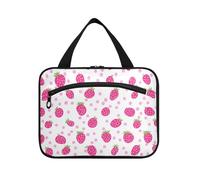Childish Pink Strawberry Polka Dot Hanging Travel Toiletry Bag per le donne con gancio, organizzatore cosmetico pieghevole di design per accessori must-have campeggio estuche para guardar