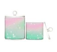 Childish Star verde pesca sfumato plastica trasparente organizer per trucco con coperchio Office Essentials Barattolo decorativo per cotton fioc confezione da 2